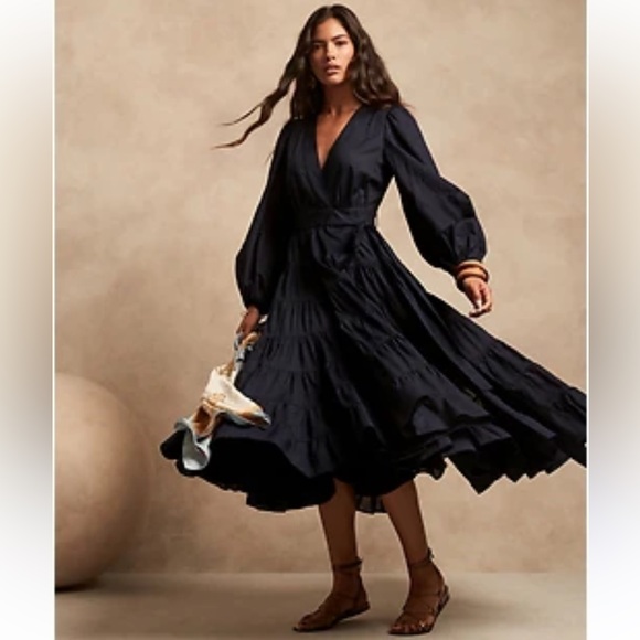 Tiered Wrap Midi Dress in Indigo Cotton, Rare - Picture 8 of 8